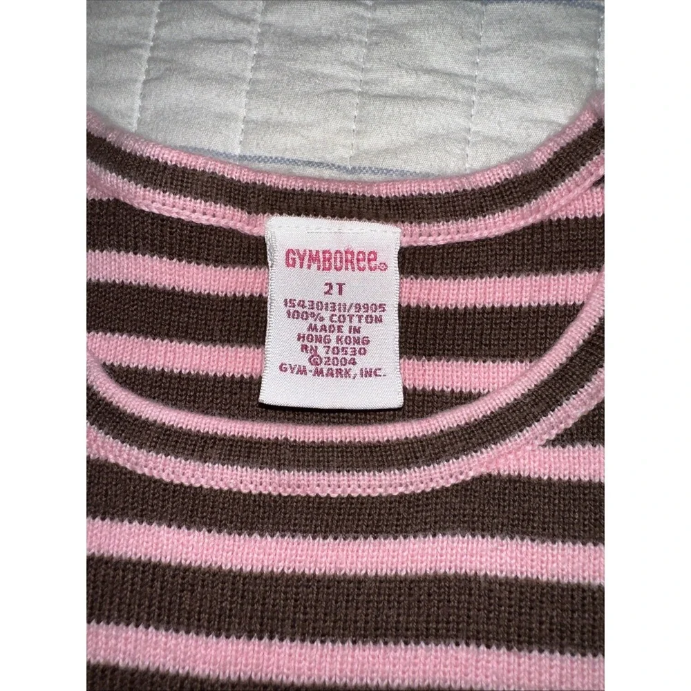 Gymboree Girls 2T Pink Brown Striped Cotton Knit Sweater Dress Long Sleeve Bow‎